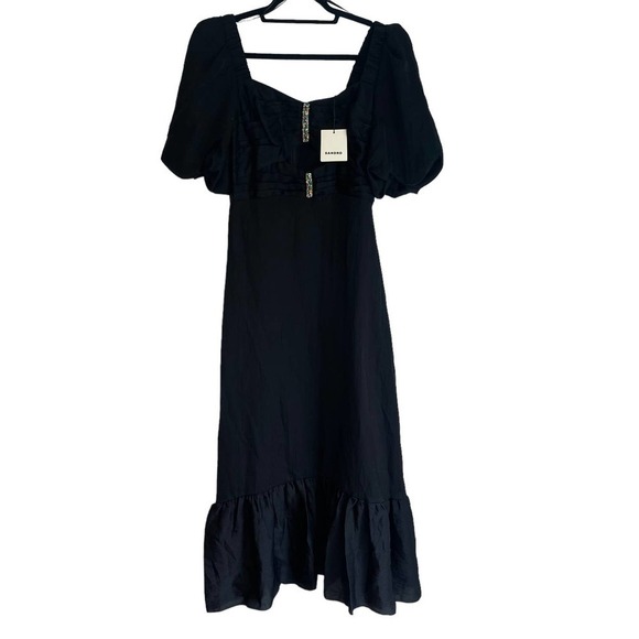 Sandro Falbala Embellished Cutout Black Midi Dress Size 38 /US 6 NWT Retail $580 - Picture 5 of 12